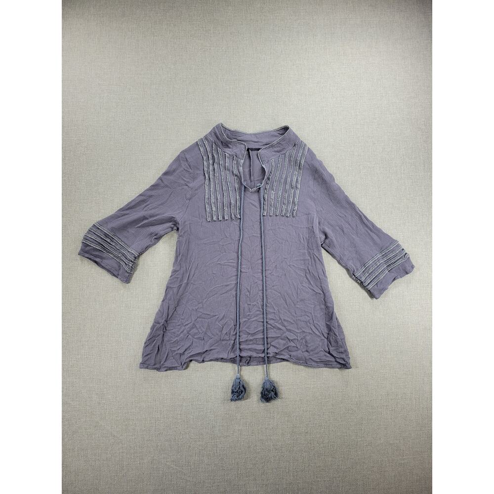 Mislook Womens Blouse Size S Dusty Purple Lace Boho Tassel Neck 3/4 Sleeve Tunic